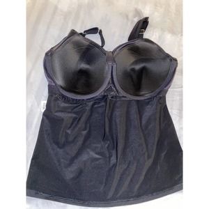 Lands End Black Textured Adjustable Tankini SWIM TOP 20W PLUS